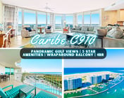Caribe C910" | 4BR Gulf Front Condo With Sweeping Views*Unmatched Amenities*Lazy River*Outdoor Pools*Hot Tub*Boat Slip*Beach Trolley*Cabanas*On Site Restaurants*Sleeps 12