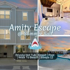 Amity Escape @ Summer Salt" | Private Hot Tub*Pool*Walk To Beach*Firepit*3BR*Sleeps 12