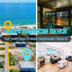 Salty Southern Haven" | Balcony Gulf Views*200 Steps To Beach*Firepit*Sleeps 10*Dog Friendly 3BR*Fort Morgan