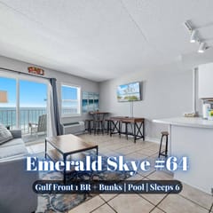 Emerald Skye #64" | Beach Front*Stunning Gulf Views*Pool*Gym*Pier*1BR + Bunks