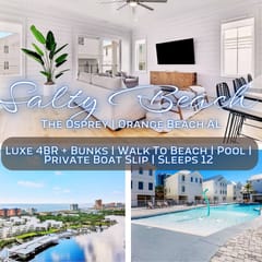 Salty Beach @ The Osprey" | Luxury 4BR*Pool*Walk To Beach*Private Boat Slip*Sleeps 12