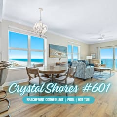 Crystal Shores #601" | Beachfront 2BR Corner Unit*Panoramic Gulf Front Views*Indoor (Heated)/Outdoor Pool*Hot Tub*Gym*Sleeps 6
