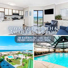 Royal Gulf Beach & Racquet Club #5316" | 2BR Beachfront* Gulf Views*Indoor/Outdoor Pools*Hot Tub*Gym*On Site Dining*Sleeps 7