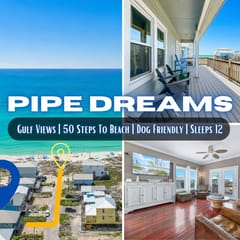 Pipe Dreams" | Balcony Gulf Views*50 Steps To Beach*Sleeps 12*Dog Friendly 3BR*Fort Morgan