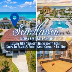 SeaHaven" @ Laguna Key | Luxury 6BR "Almost Beachfront" Home | Steps To Beach & Pool | Game Garage | Tiki Bar | Sleeps 16