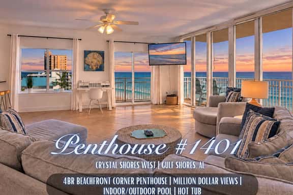 Penthouse #1401" | Crystal Shores West | Luxury 4BR Corner Beachfront Penthouse | Insane Gulf Views | Indoor/Outdoor Pool | Hot Tub | Gym | Sleeps 14 - Image 1